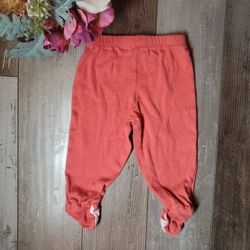 Carter's Size 6m Baby Girl Footed Leggings Pants 100% Cotton Melon Coral Pink